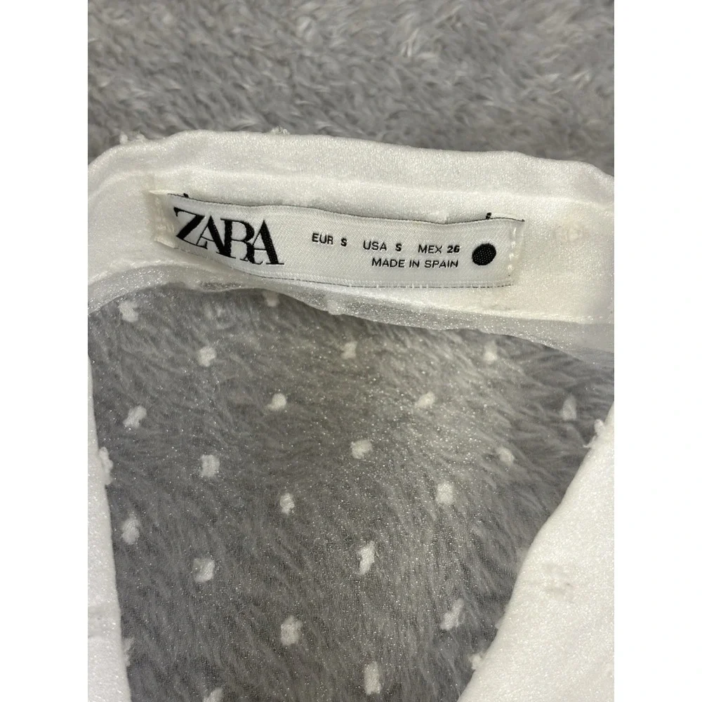 ZARA Blogger Favorite WOMENS S Swiss Dot Blouse Top Sheer Puff Sleeve 0744